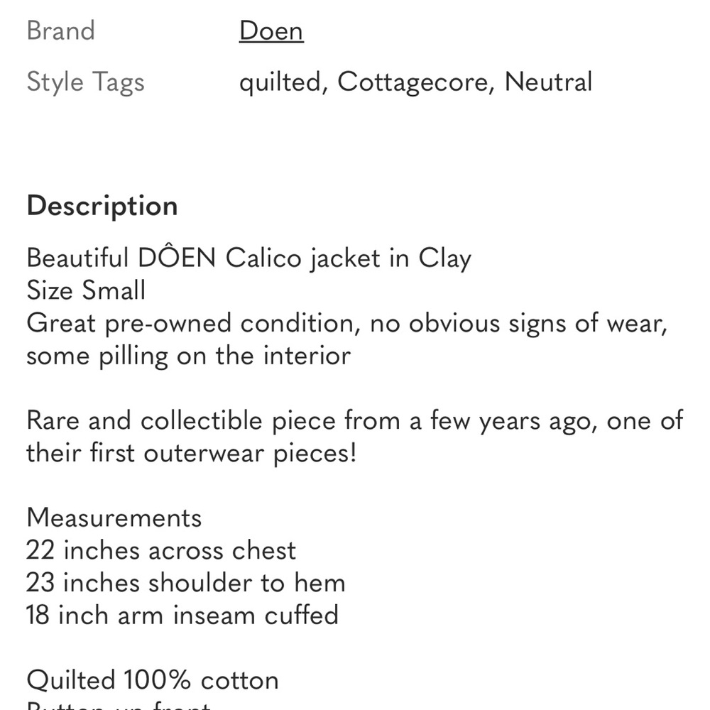 DOEN Calico Jacket in Clay Size S - Rare! - Picture 6 of 6